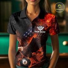 Load image into Gallery viewer, Flaming US Flag Eagle 8 Ball Billiard Shirt For Women Custom Patriotic Pool Jersey Polo &amp; 1/4 Zip TDM6411