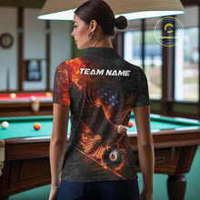 Load image into Gallery viewer, Flaming US Flag Eagle 8 Ball Billiard Shirt For Women Custom Patriotic Pool Jersey Polo &amp; 1/4 Zip TDM6411