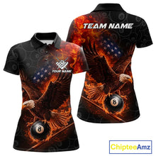 Load image into Gallery viewer, Flaming US Flag Eagle 8 Ball Billiard Shirt For Women Custom Patriotic Pool Jersey Polo &amp; 1/4 Zip TDM6411
