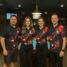 Load image into Gallery viewer, Flaming US Flag Eagle 8 Ball Billiard Shirt For Women Custom Patriotic Pool Jersey Polo &amp; 1/4 Zip TDM6411