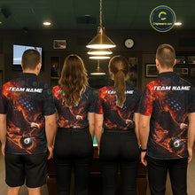Load image into Gallery viewer, Flaming US Flag Eagle 8 Ball Billiard Shirt For Women Custom Patriotic Pool Jersey Polo &amp; 1/4 Zip TDM6411