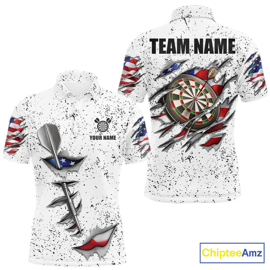 American flag steel tip dart darts team polo shirt for men with patriotic USA graphics.