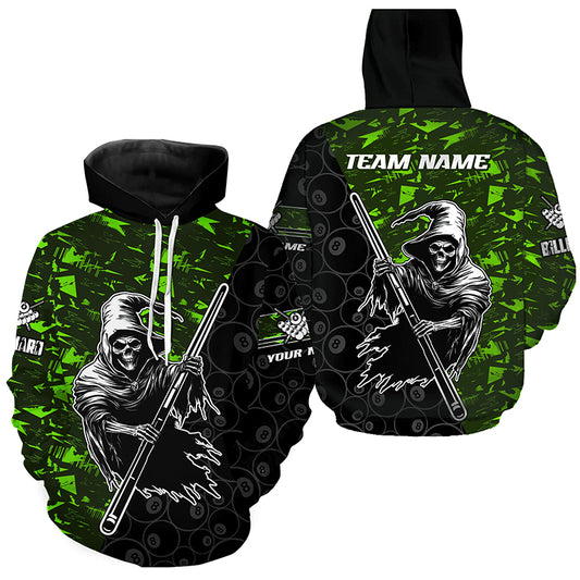 Personalized Green Abstract Grim Reaper 8 Ball Hoodie For Pooler, 3D Billiard Hoodie Team Jerseys TDM2606