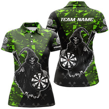Load image into Gallery viewer, Personalized Green Abstract Grim Reaper Women Darts Shirts, Funny Halloween  Darts Jerseys TDM2607