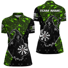 Load image into Gallery viewer, Personalized Green Abstract Grim Reaper Women Darts Shirts, Funny Halloween  Darts Jerseys TDM2607