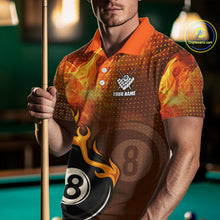 Load image into Gallery viewer, Orange Flaming 8 Ball Pool Billiard Shirt For Men Custom Fire Billiard Jersey Team Polo &amp; 1/4 Zip TDM5316