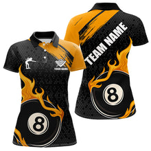 Load image into Gallery viewer, Black And Orange Flaming 8 Ball Billiard Shirt For Women Custom Pool Team Jersey Polo &amp; 1/4 Zip TDM5317