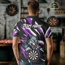 Load image into Gallery viewer, Personalized Wolf Darts Polo &amp; Quarter Zip Custom Darts Shirt For Men, Darts Jersey |Purple TDM5319