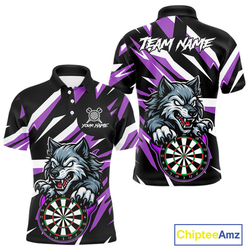 Personalized Wolf Darts Polo & Quarter Zip Custom Darts Shirt For Men, Darts Jersey |Purple TDM5319