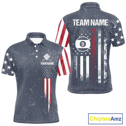 Grunge Navy American Flag 9 Ball Billiard Shirt For Men Custom Patriotic Billiard Shirt Pool Jersey TDM5578