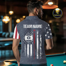 Load image into Gallery viewer, Grunge Navy American Flag 9 Ball Billiard Shirt For Men Custom Patriotic Billiard Shirt Pool Jersey TDM5578