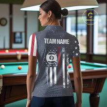Load image into Gallery viewer, Grunge Navy American Flag 9 Ball Billiard Shirt For Women Custom Patriotic Billiard Shirt Pool Jersey TDM5578