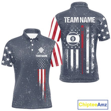 Load image into Gallery viewer, Grunge Navy American Flag 9 Ball Billiard Shirt For Men Custom Patriotic Billiard Shirt Pool Jersey TDM5578