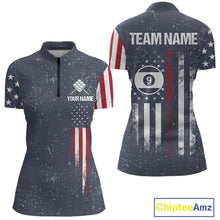 Load image into Gallery viewer, Grunge Navy American Flag 9 Ball Billiard Shirt For Women Custom Patriotic Billiard Shirt Pool Jersey TDM5578