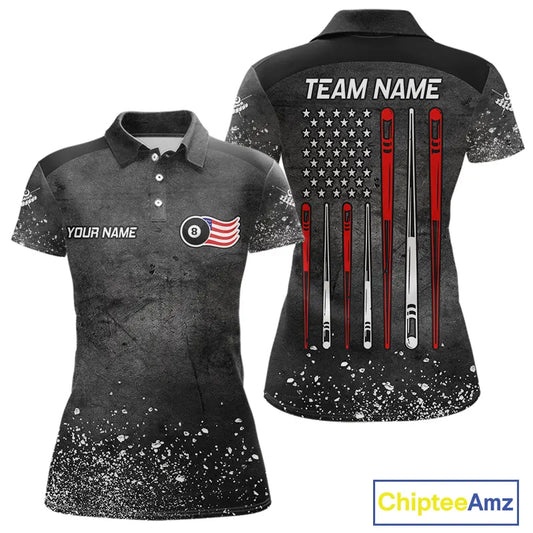 Personalized Billiard US Flag 8 Ball Pool Shirt For Women, Billiard Team Jersey Polo & 1/4 Zip TDM5579