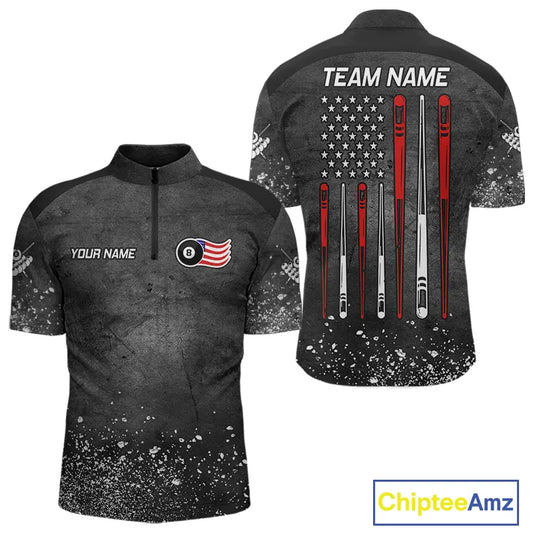 Personalized Billiard US Flag 8 Ball Pool Shirt For Men, Billiard Team Jersey Polo & 1/4 Zip TDM5579