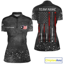Load image into Gallery viewer, Personalized Billiard US Flag 8 Ball Pool Shirt For Women, Billiard Team Jersey Polo &amp; 1/4 Zip TDM5579