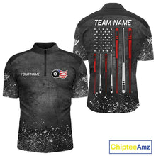Load image into Gallery viewer, Personalized Billiard US Flag 8 Ball Pool Shirt For Men, Billiard Team Jersey Polo &amp; 1/4 Zip TDM5579