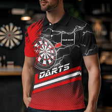Load image into Gallery viewer, Red Black Dart Shirts With Pocket For Men Custom Lightning Dart Jerseys TDM3498