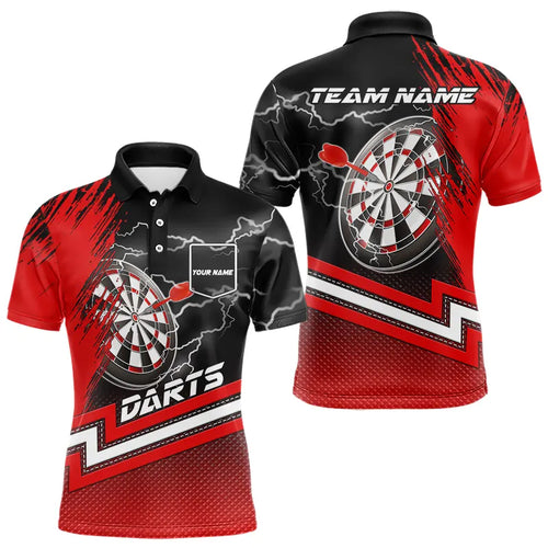 Red Black Dart Shirts With Pocket For Men Custom Lightning Dart Jerseys TDM3498