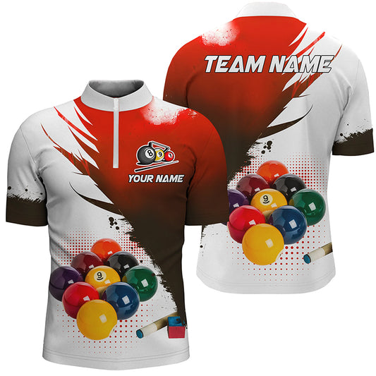 3D 9 Ball Pool Billiard Jerseys Men Quarter-Zip Shirts Custom Billiard Team Shirts |Red TDM1146
