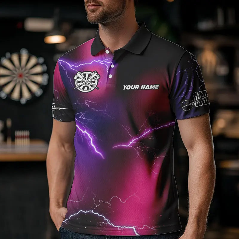 Personalized Pink Thunder Lightning Tornado Custom Funny Dart Shirts For Men, Cool Dart Team Jersey TDM3652