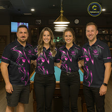 Load image into Gallery viewer, Custom Pink 8 Ball Pool Crown Billiard Shirts For Men, Billiard Team Jersey Polo &amp; 1/4 Zip |Black TDM6193