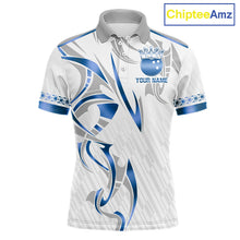 Load image into Gallery viewer, Custom Blue Bowling Ball Crown Bowling Shirt For Men, Bowling Team Jersey Polo &amp; 1/4 Zip |White TDM6198
