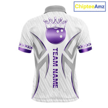 Load image into Gallery viewer, Custom Purple Bowling Ball Crown Bowling Shirt For Men, Bowling Team Jersey Polo &amp; 1/4 Zip |White TDM6199