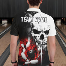 Load image into Gallery viewer, Personalized Red Grunge Skull Bowling Shirt For Men, Bowling League Team Jersey Polo &amp; 1/4 Zip TDM6418