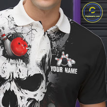 Load image into Gallery viewer, Personalized Red Grunge Skull Bowling Shirt For Men, Bowling League Team Jersey Polo &amp; 1/4 Zip TDM6418