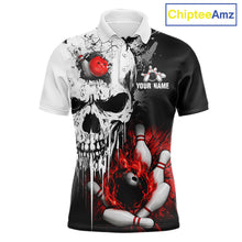 Load image into Gallery viewer, Personalized Red Grunge Skull Bowling Shirt For Men, Bowling League Team Jersey Polo &amp; 1/4 Zip TDM6418