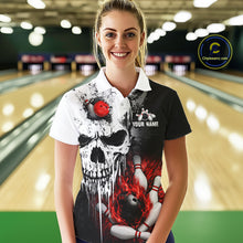 Load image into Gallery viewer, Personalized Red Grunge Skull Bowling Shirt For Women, Bowling League Team Jersey Polo &amp; 1/4 Zip TDM6418