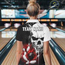 Load image into Gallery viewer, Personalized Red Grunge Skull Bowling Shirt For Women, Bowling League Team Jersey Polo &amp; 1/4 Zip TDM6418