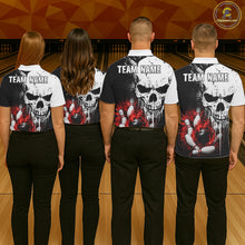 Load image into Gallery viewer, Personalized Red Grunge Skull Bowling Shirt For Men, Bowling League Team Jersey Polo &amp; 1/4 Zip TDM6418