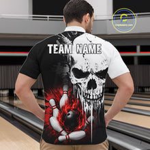 Load image into Gallery viewer, Personalized Red Grunge Skull Bowling Shirt For Men, Bowling League Team Jersey Polo &amp; 1/4 Zip TDM6418