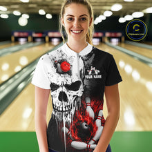 Load image into Gallery viewer, Personalized Red Grunge Skull Bowling Shirt For Women, Bowling League Team Jersey Polo &amp; 1/4 Zip TDM6418