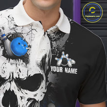 Load image into Gallery viewer, Personalized Blue Grunge Skull Bowling Shirt For Men, Bowling League Team Jersey Polo &amp; 1/4 Zip TDM6419