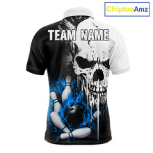 Load image into Gallery viewer, Personalized Blue Grunge Skull Bowling Shirt For Men, Bowling League Team Jersey Polo &amp; 1/4 Zip TDM6419