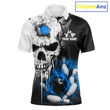 Load image into Gallery viewer, Personalized Blue Grunge Skull Bowling Shirt For Men, Bowling League Team Jersey Polo &amp; 1/4 Zip TDM6419