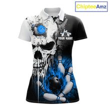 Load image into Gallery viewer, Personalized Blue Grunge Skull Bowling Shirt For Women, Bowling League Team Jersey Polo &amp; 1/4 Zip TDM6419