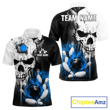 Load image into Gallery viewer, Personalized Blue Grunge Skull Bowling Shirt For Men, Bowling League Team Jersey Polo &amp; 1/4 Zip TDM6419