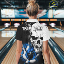 Load image into Gallery viewer, Personalized Blue Grunge Skull Bowling Shirt For Women, Bowling League Team Jersey Polo &amp; 1/4 Zip TDM6419