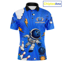 Load image into Gallery viewer, Blue Funny Astronaut Bowling Shirt For Men Custom Bowling Jersey, Bowling Uniform Polo &amp; 1/4 Zip TDM6421