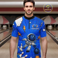 Load image into Gallery viewer, Blue Funny Astronaut Bowling Shirt For Men Custom Bowling Jersey, Bowling Uniform Polo &amp; 1/4 Zip TDM6421