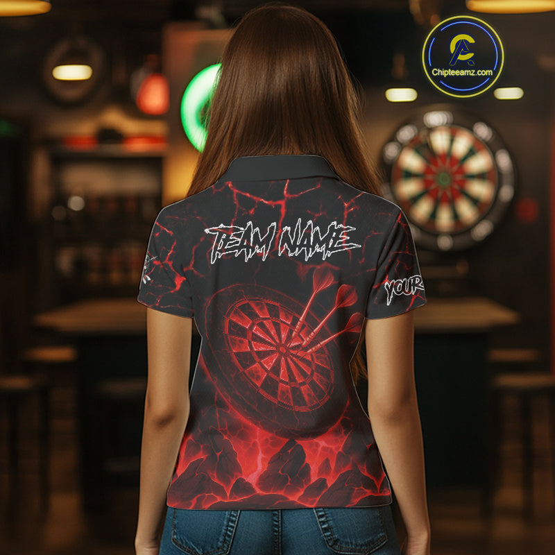 Personalized Skull Cracks Pattern Red Darts Shirt For Women Custom Dart League Jersey Polo & 1/4 Zip TDM5104