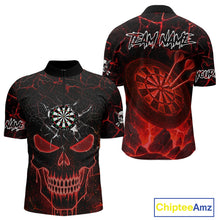 Load image into Gallery viewer, Personalized Skull Cracks Pattern Red Darts Shirt For Men Custom Dart League Jersey Polo &amp; 1/4 Zip TDM5104