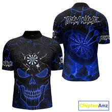 Load image into Gallery viewer, Personalized Skull Cracks Pattern Blue Darts Shirt For Men, Darts League Jersey Polo &amp; 1/4 Zip TDM5105