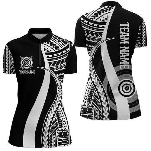 Custom Black White Tribal Pattern Archery Women Quarter-Zip Shirts, Archery Game Shirts Idea TDM0647