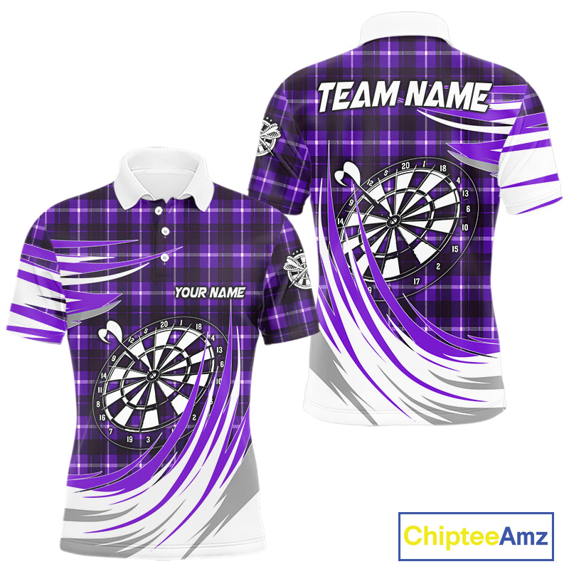 Personalized Purple Dartboard Plaid Mens Darts Shirt Custom Darts Jersey Team Polo & 1/4 Zip TDM5327